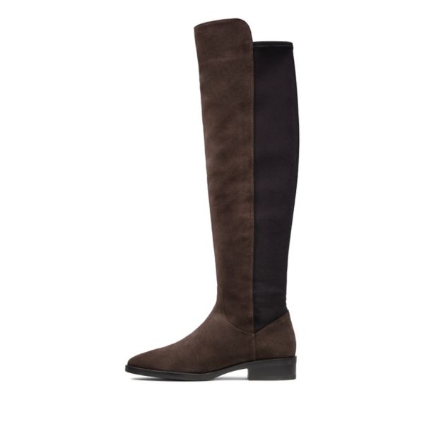 Clarks Womens Pure Caddy Knee High Boots Dark Brown | UK-8239517